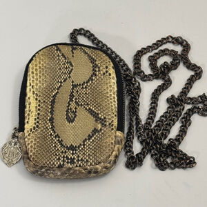 Elisabeth Weinstock Snakeskin Mini Sling Crossbody Bag Black Tan w/ Chain Strap
